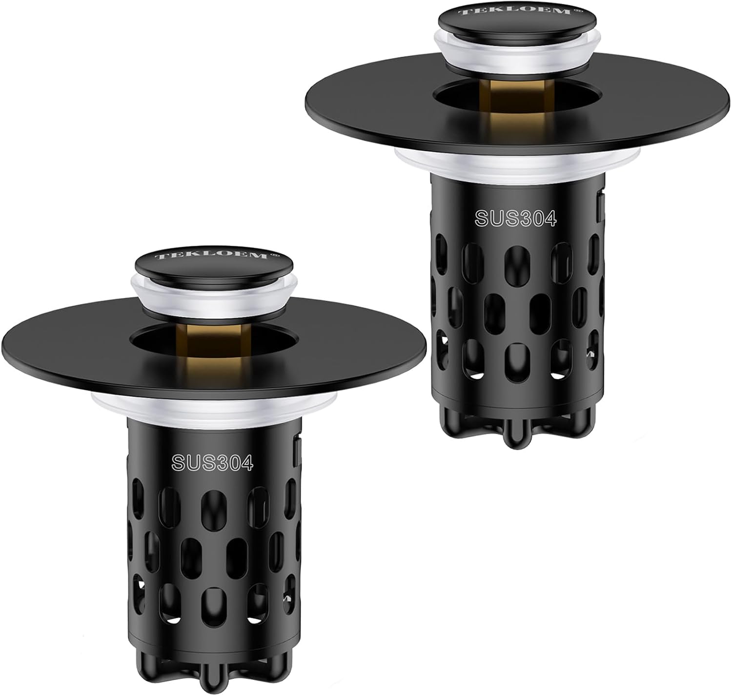 Bathroom Sink Drain Strainer,All Metal Pop-Up Sink Stopper with Removable Stainless Steel Filter Basket, Universal Bathroom Hair Catcher Fit for 1.1-2.36'' Drain (Black, 2 Pack)