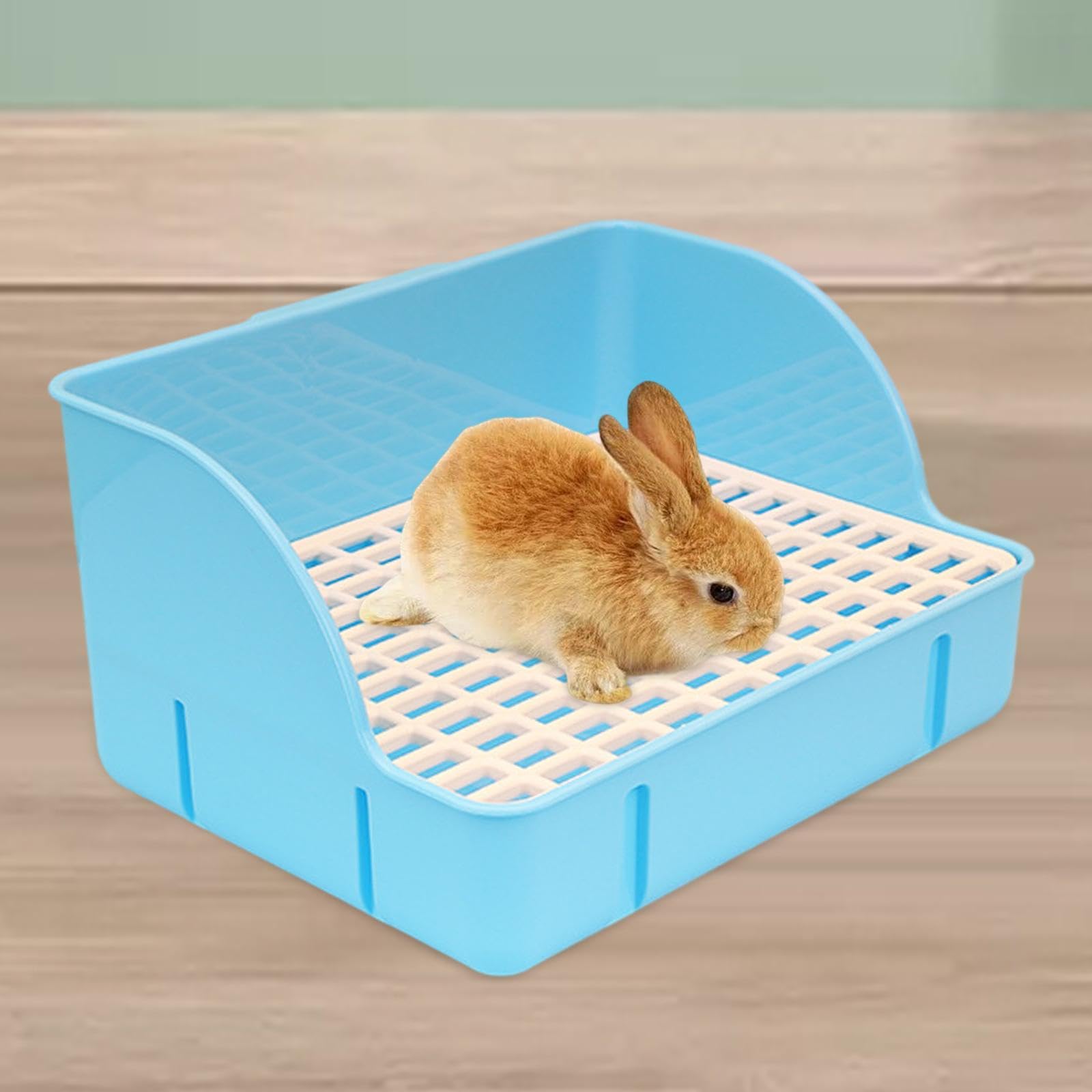 Caja de Arena para Conejo Bandeja Sanitaria Esquina para Jaula Extraíble Antideslizante Diseño de Rejilla Adecuada para Mascotas Interiores, Malla de PP Azul