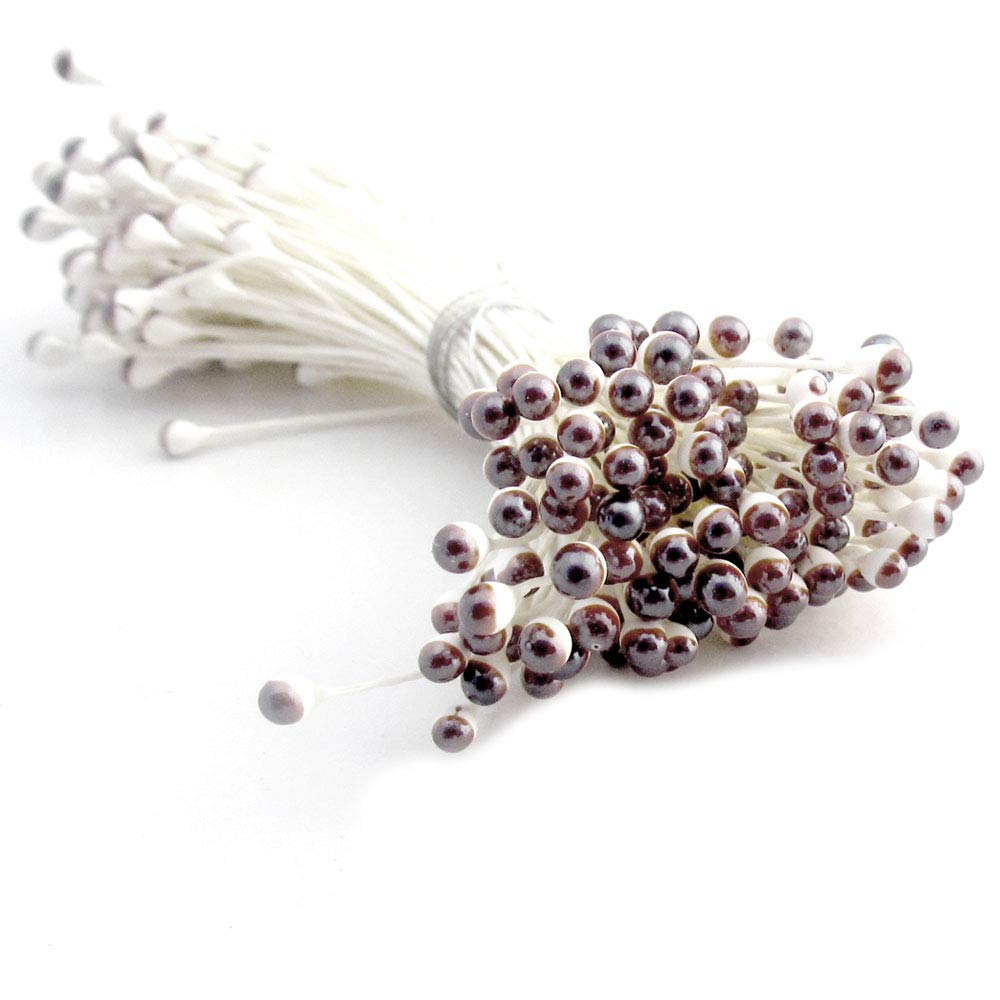 The Crafts Outlet One Bundle of 144 Stamen Vintage Pearl Stamen (Pistil), 3mm Head 2in Long, Two-Tone top, White Stem, White Head with Brown tip