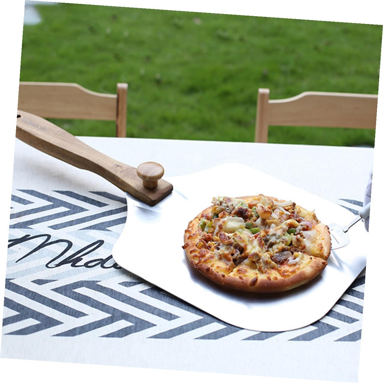 SUPVOX Folding Aluminum Pizza Transfer Spatula Paddle for Baking and Serving with Storage Box, Lightweight Pizza Peel Tool for Home and Restaurant Use Random Color