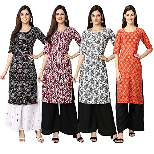 Image of Pinkmint Women's Crepe Digital Print Straight Kurta [Pack of 4] (CCV-373-347-357-354)