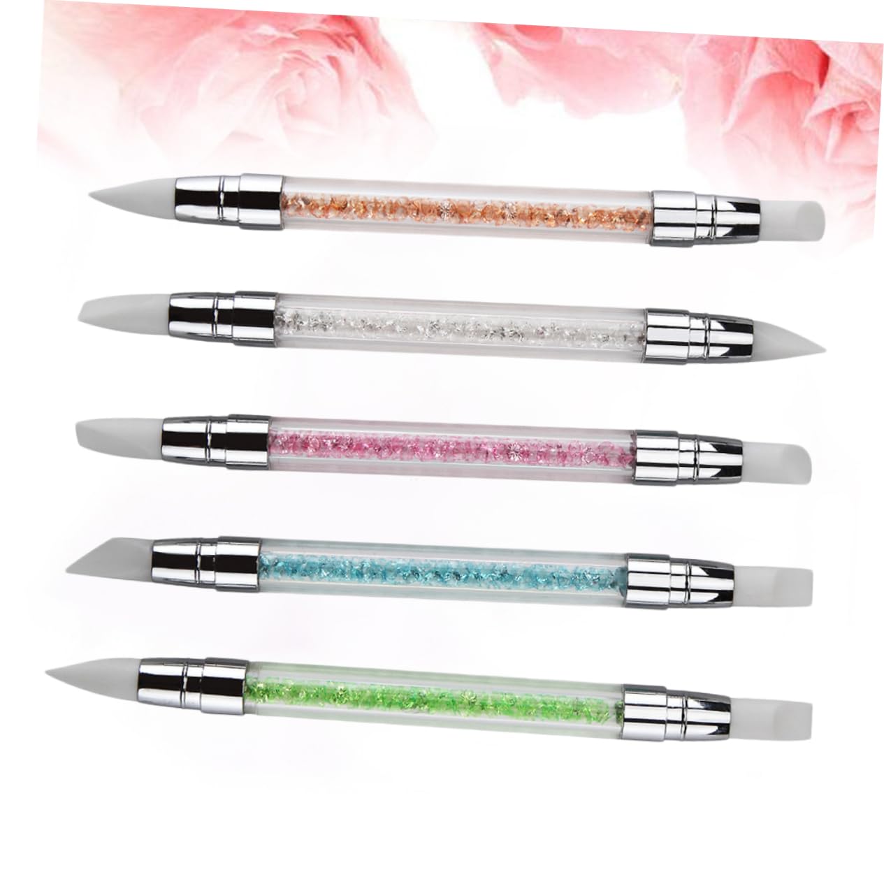 MERRYHAPY 5pcs Dual- Silicone Nail Art Pens Set Rhinestone Handle Professional Nail Dotting Tools for Fine Carving Pattern Making for Home and Salon Use