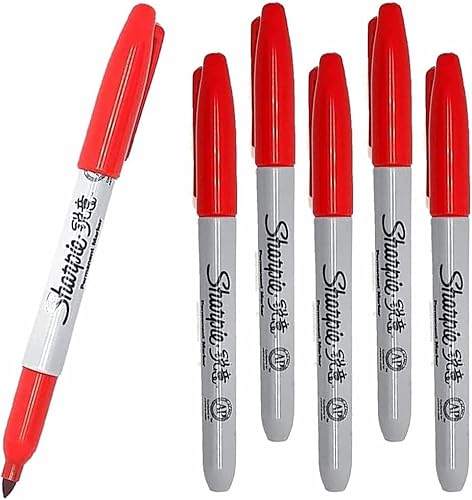 Sharpie 6 x Permanent Marker Pens with Fine Point Tip for Paper, Metal & Plastic, Red Colour Ink - Loose in Plain Packaging [ASIA IMPORT]