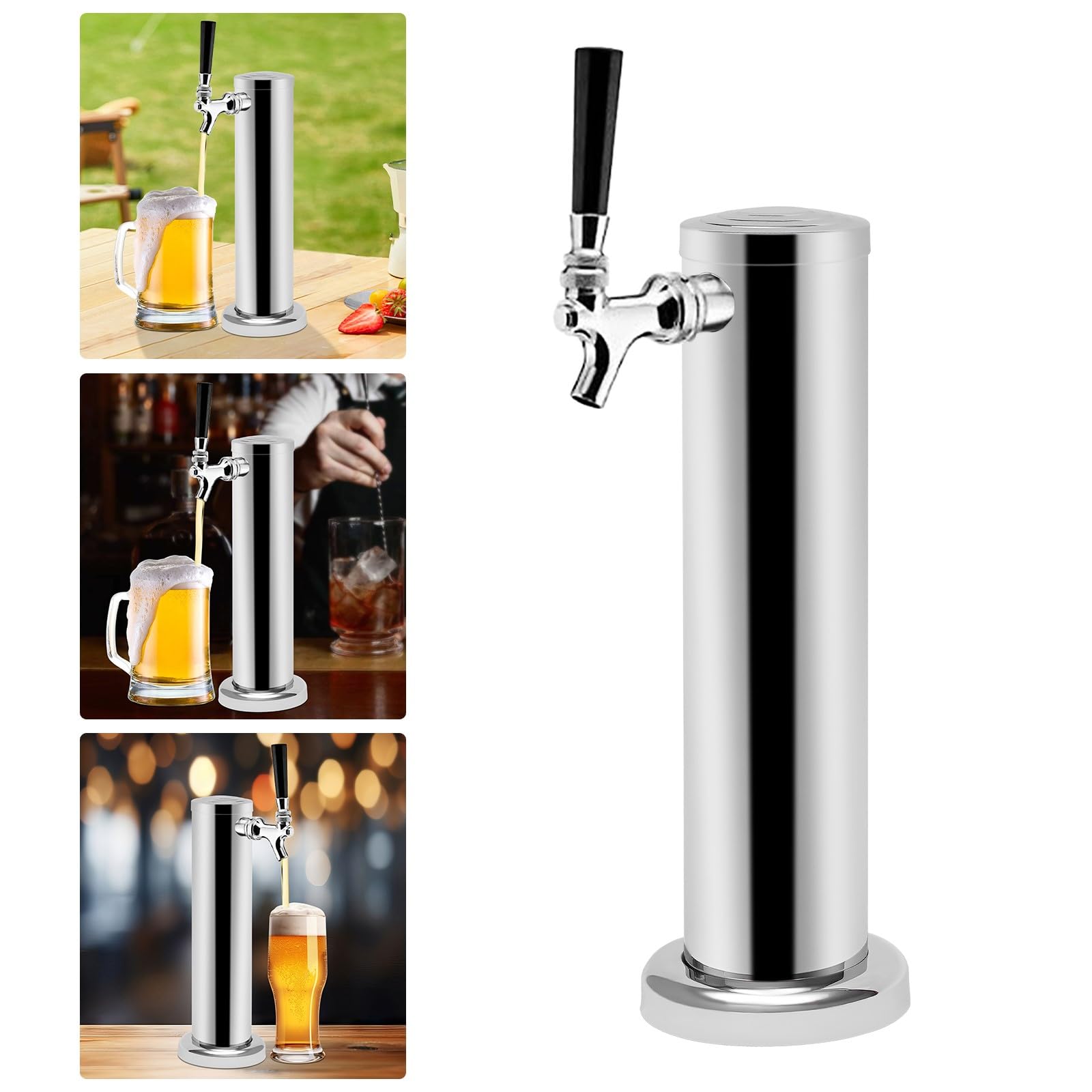 Distributore di Birra, Tira Birra Casalingo, Bar Portatile, Colonna in Acciaio Inox con Rubinetto Singolo, Dispensazione di Vino, Bevande, Feste, Ristoranti, 33x7,6cm