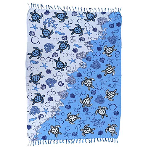STONE art & more Bali Sarong, Pareo, mit Kokosnussschnalle, Bedruckt mit Wasserschildkröten, blau-weiß, 100% Viskose, Premium Qualität Cover