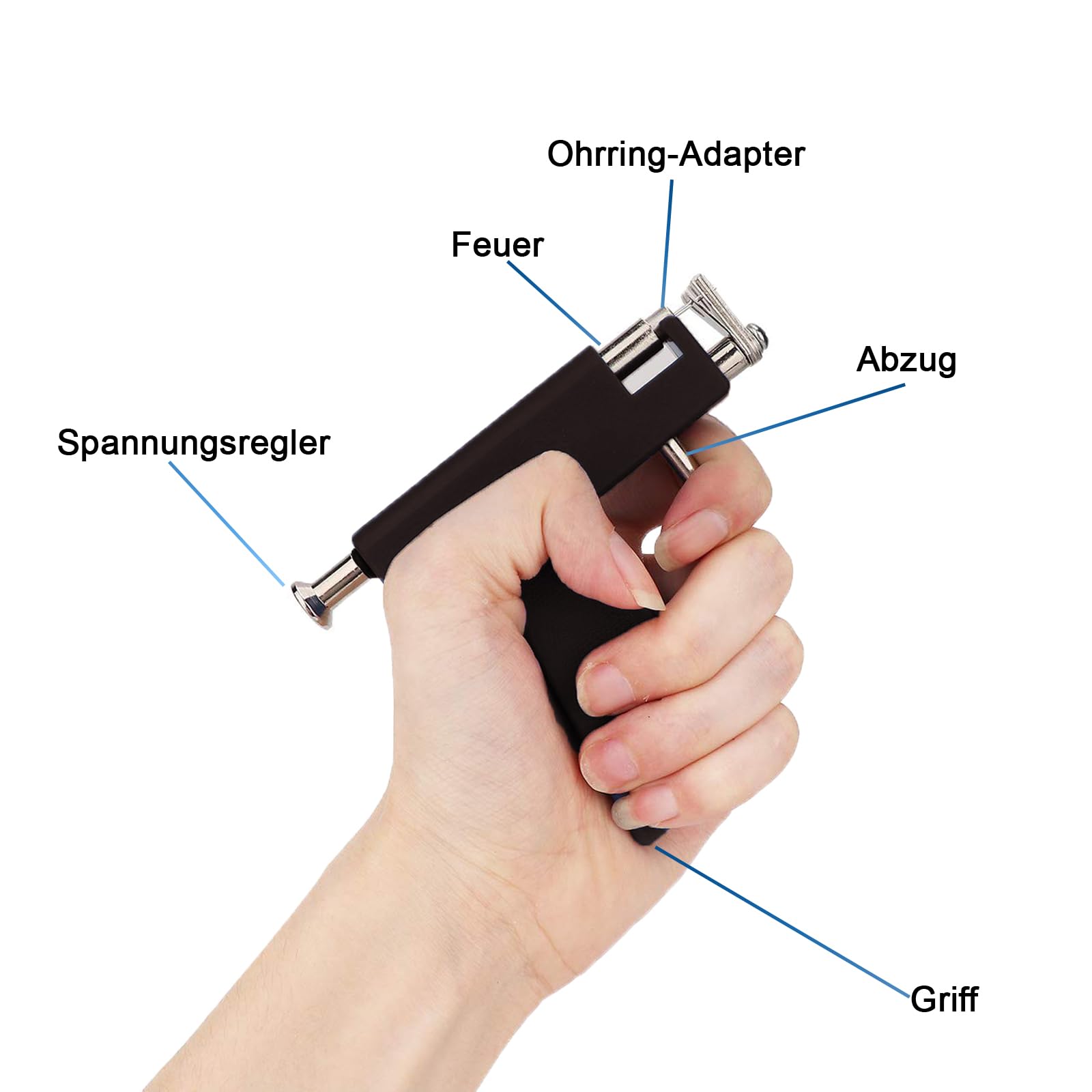 Kit de Pistola para Perforación de Orejas Profesional, 98 Pendientes, Negro