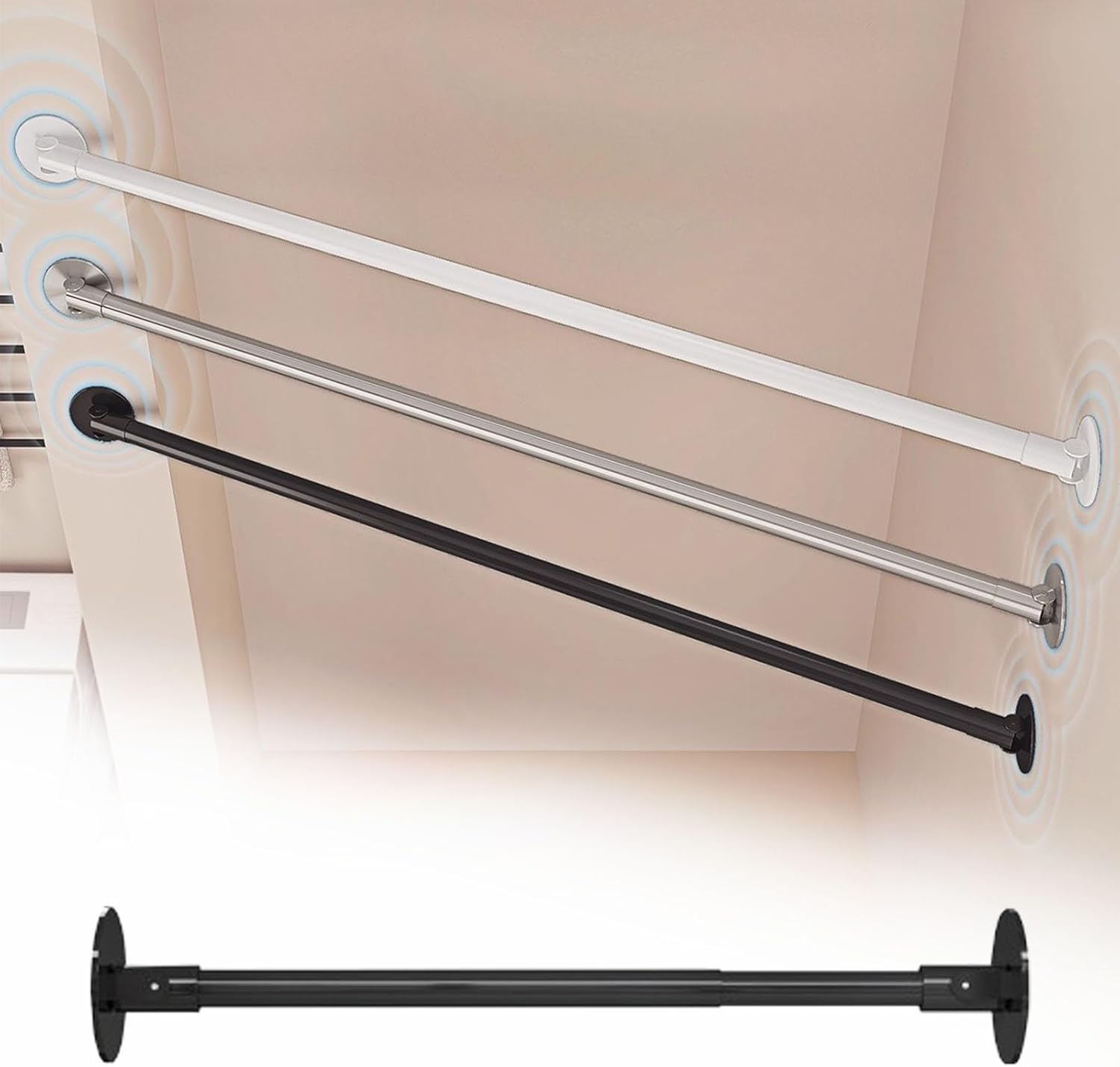 Closet Rod Flange Adjustable Closet Rod for Angled Wall, Angled Wall Shelf Wardrobe Tube End Support Bracket, Corner Shower Curtain Pole for Bathroom(Black,35-55cm(13 3/4"-21 5/8"))