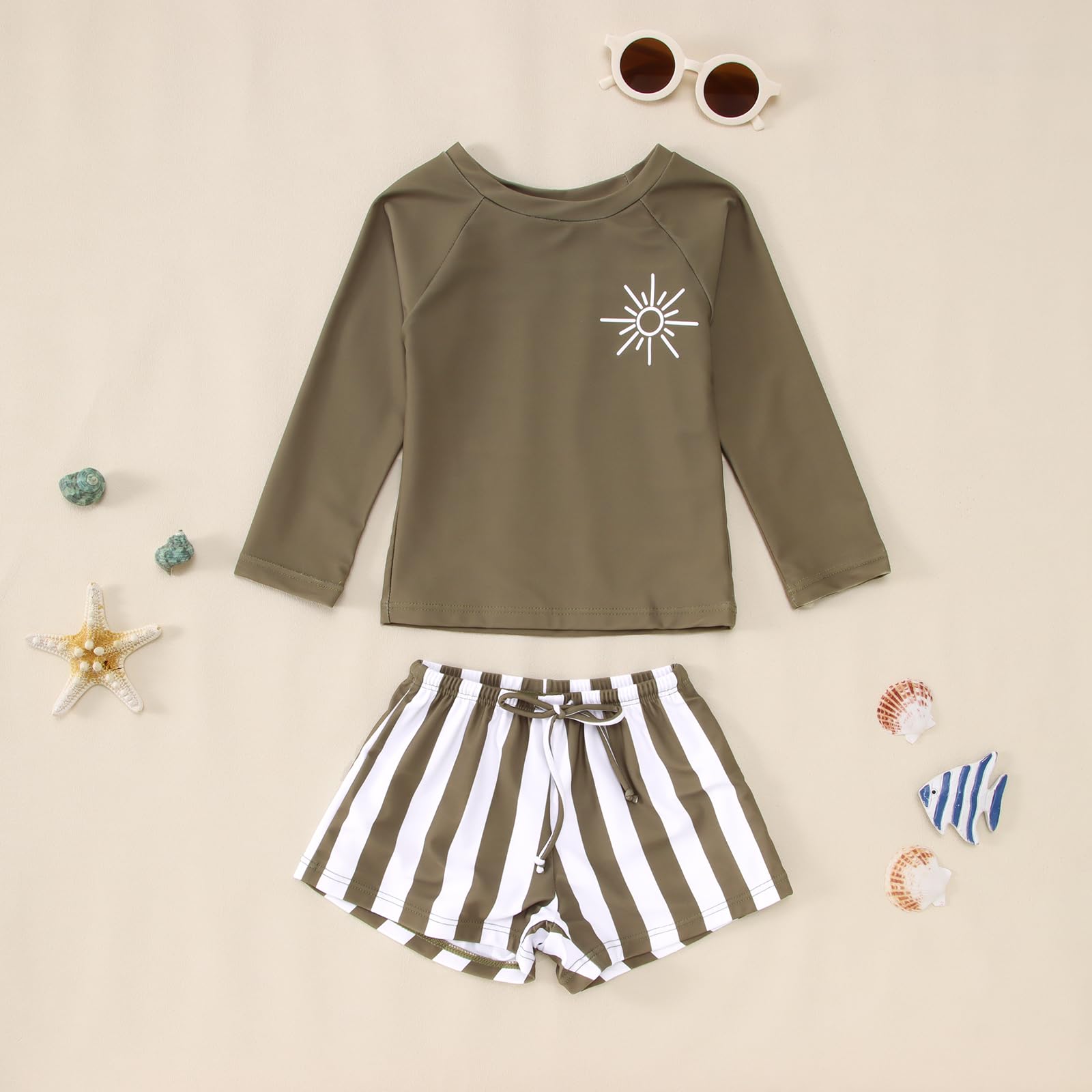 MODNTOGA Maillot de bain 2 pièces à manches longues pour bébé garçon et fille - Maillot de bain amusant avec motif soleil