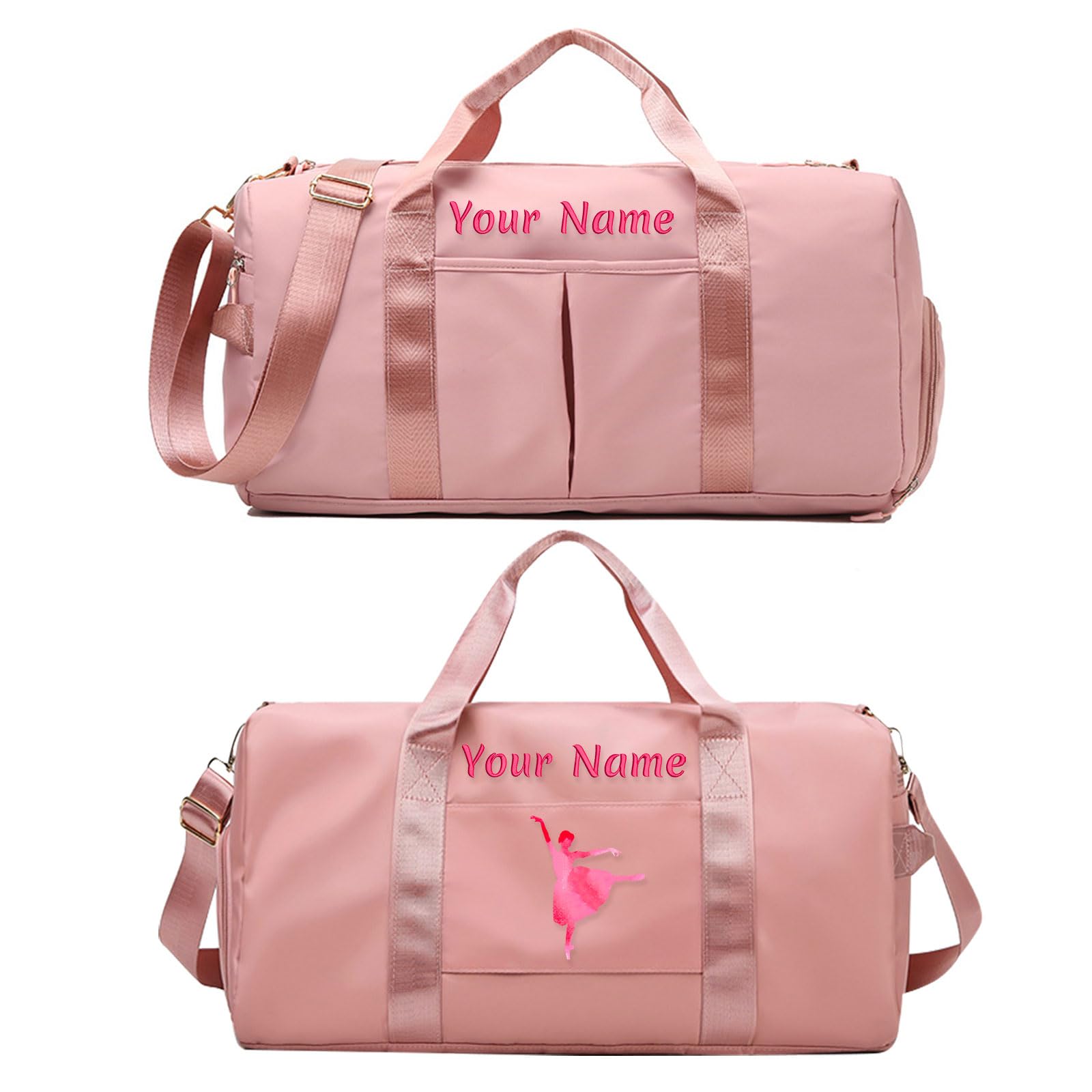 Personalized Duffle Bag with Photo Name Text, Customized Travel Bags with Wet Dry Pockets & Shoe Compartment, Custom Ballet Dance Sport Gym Bag for Women Girls