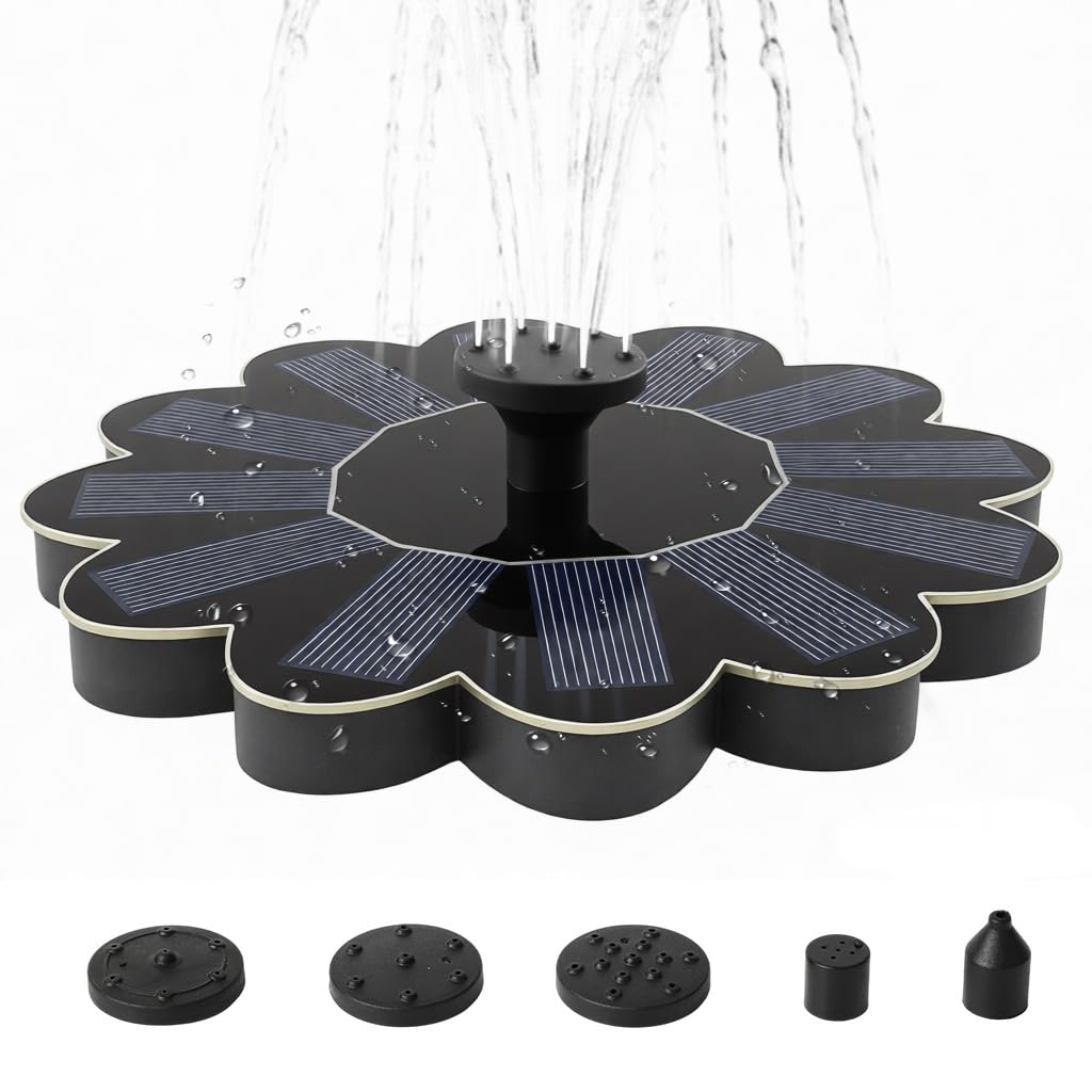 Verilux® Solar Fountain for Garden, Flower Shape-No Battery, with 6 Nozzles, Solar Fountain Pump for Home Bird Bath, Outdoor, Pool, Garden, Pond & Flower Pot-Black 1.4W-image-18