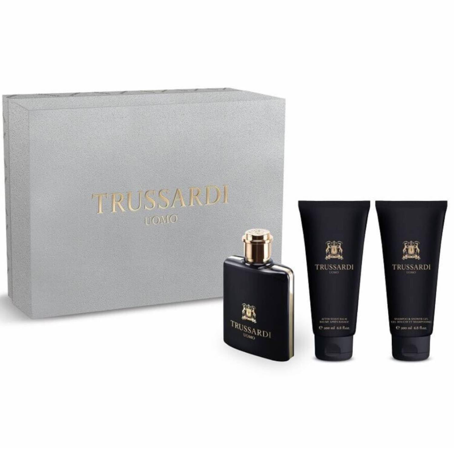 Trussardi Uomo – Confezione Regalo per Lui: Profumo Eau de Toilette 100 ml + Balsamo Dopobarba 200 ml + Gel Doccia Shampoo 200 ml