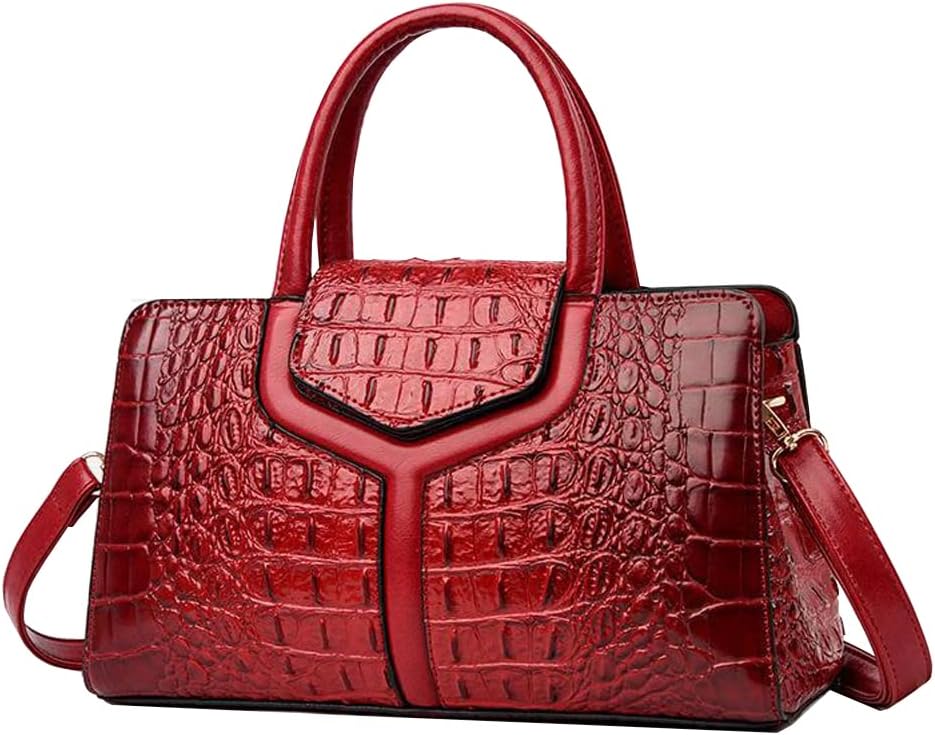 ZiMing Top Handle Handbags Women Purse Crocodile Pattern Faux Leather Tote Bags Satchel Bags Zipper&Flap Handbag Shoulder Bag