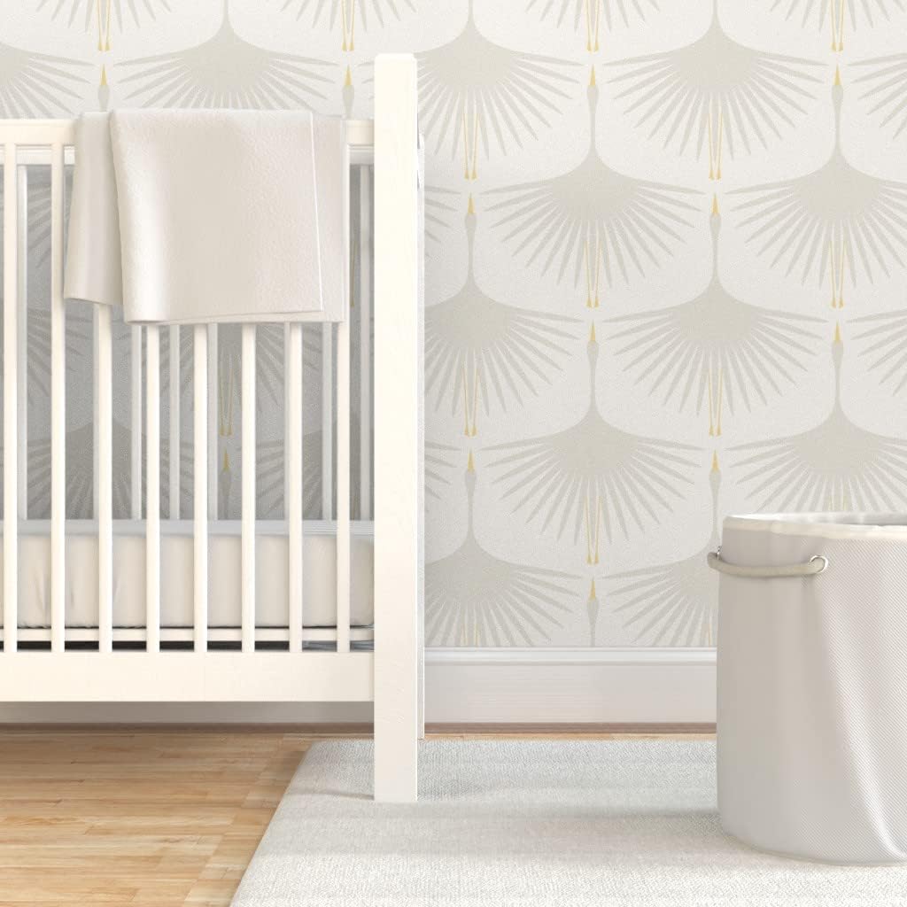 Removable Wallpaper Swatch - Art Deco Swans Neutral On White Subtle Custom Pre-Pasted Wallpaper by Spoonflower