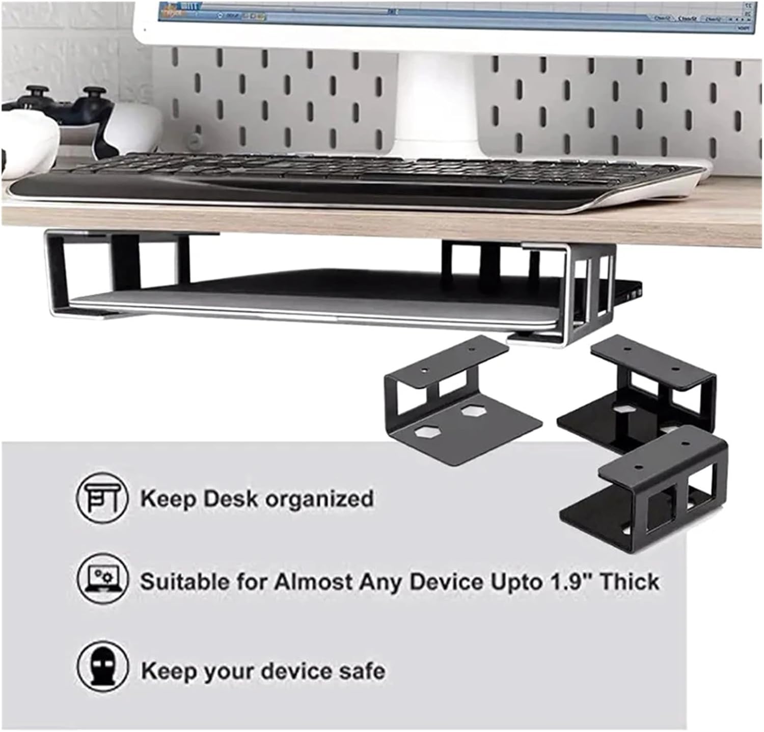 1 Set Under Desk Laptop Storage Bracket Metal Protective Tray Holder With Screw Laptop Mount