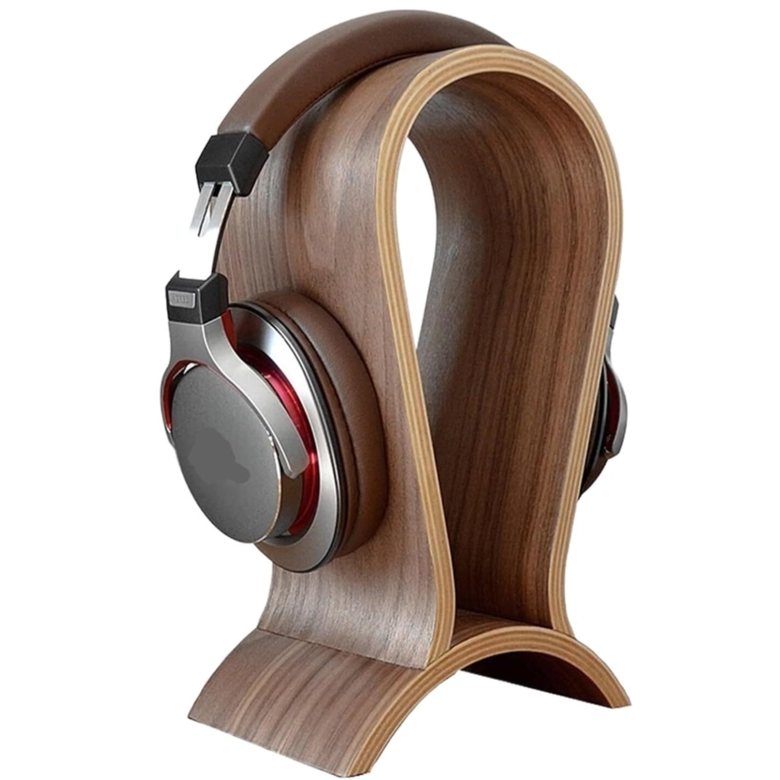 MRKU Headphone Stand Holder Headset Hook Hanger Desktop Walnut Solid Wood Display Gaming PC