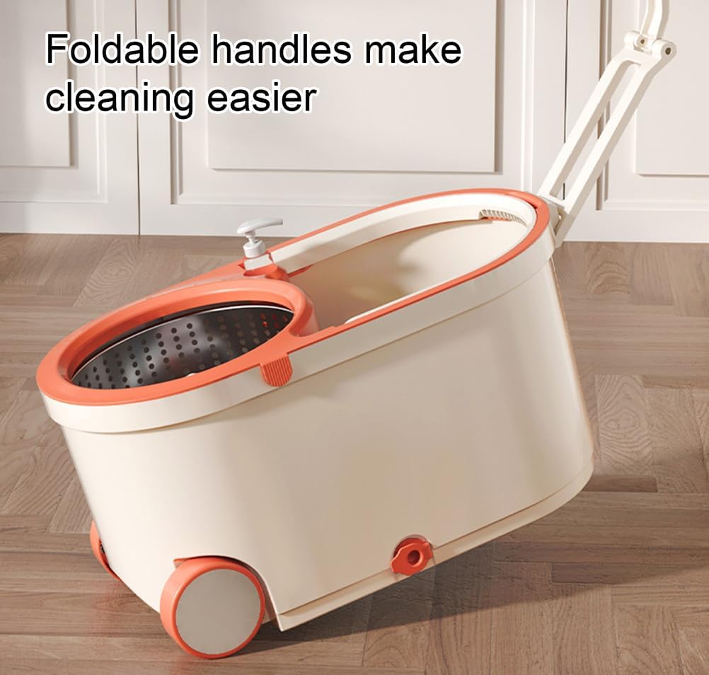 Mops Floor Spin Mop and Bucket Set with Wringer System Extended Stainless Steel Handle for Home Floor Cleaning Use,