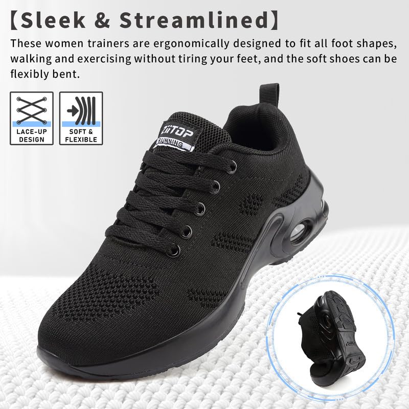 Womens Trainers Running Shoes Air Cushion Arch Support Sneakers Platform Trainers Ladies Walking Shoes Mesh Breathable Lightweight Sport Sneakers Outdoor Gym Athletic Tennis Jogging