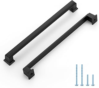 Ravinte Hardware Matte Black Cabinet Pulls, 8 Inch (204mm), 5 Pack | Zinc Alloy Handles, Square Bar Grip, Kitchen Cabinet Update, For Cupboards, Drawers, Dressers, Furniture Hardware Projects