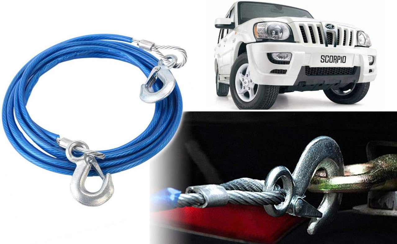 Selifaur - 12mm Heavy Duty 3Mtr 8000kgs Car Auto Full Steel Towing Tow Cable Rope for Scorpio Blue Silver
