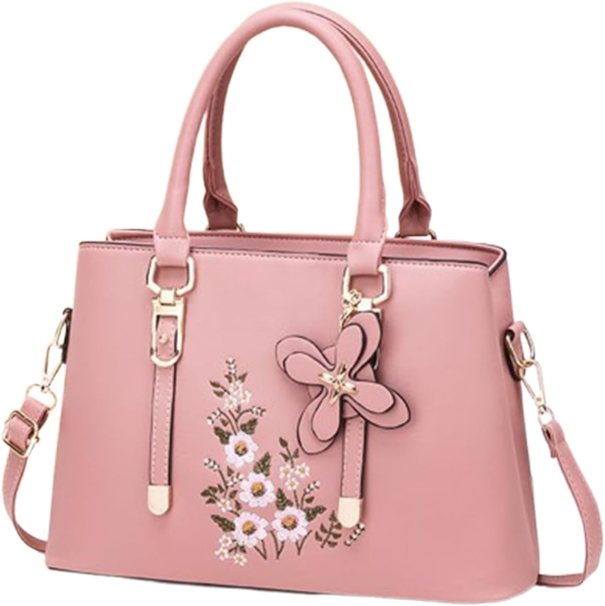 Women's embroidered floral handbag, PU shoulder bag, detachable shoulder strap crossbody bag, a gift for mother.