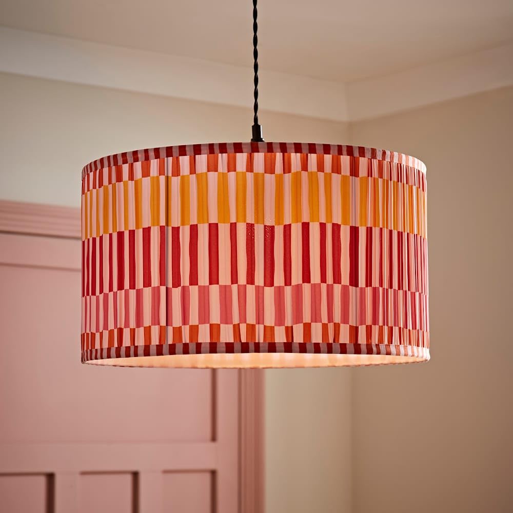 ValueLights | Rae Large Stripe Multicolour Pleated Drum Ceiling Lamp Shade and Bulb | Ceiling Lights, Home Décor & Improvement Essential