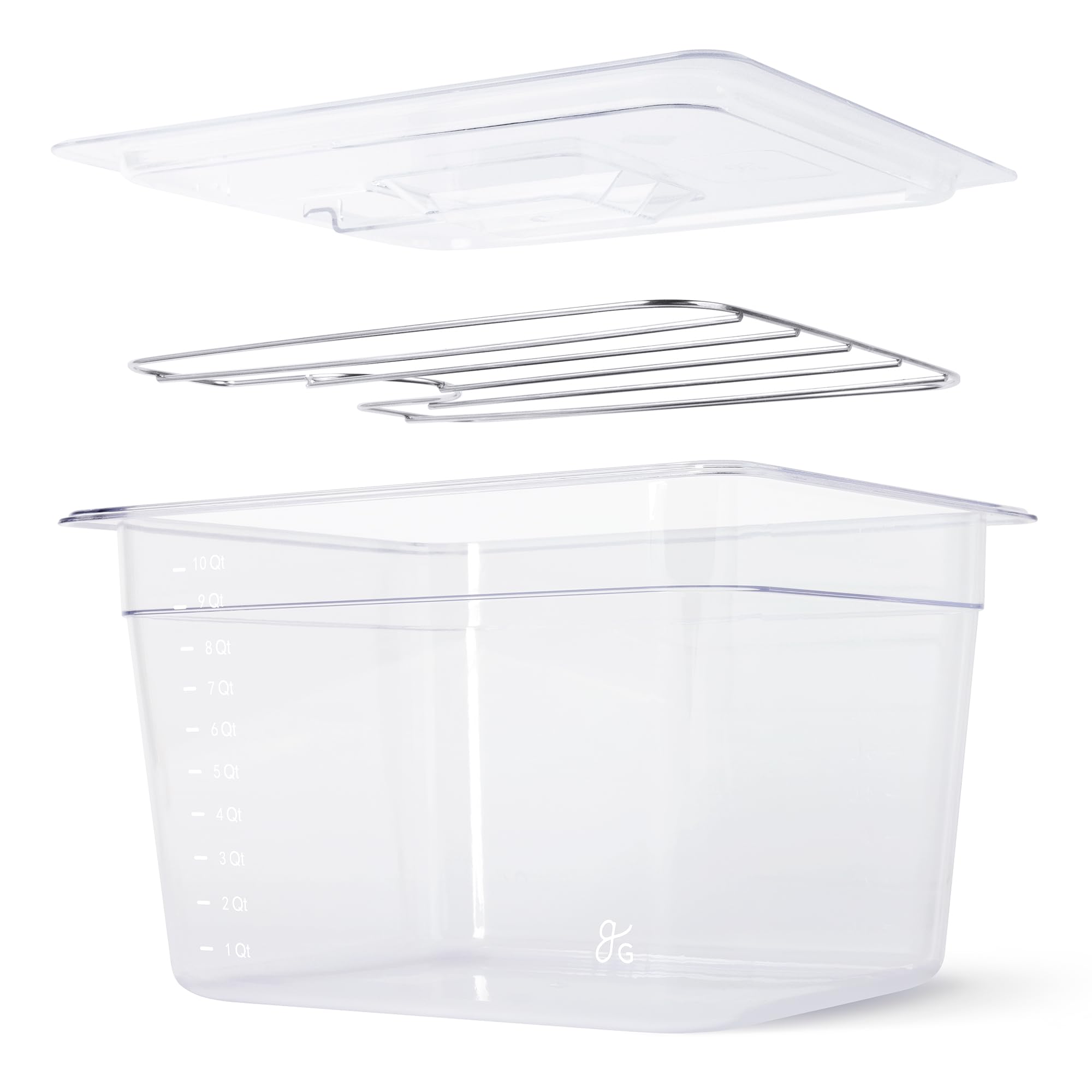 Greater Goods Sous Vide Kit - 12 Qt Container, Stainless Steel Rack and Lid, Designed in St. Lous (Clear)