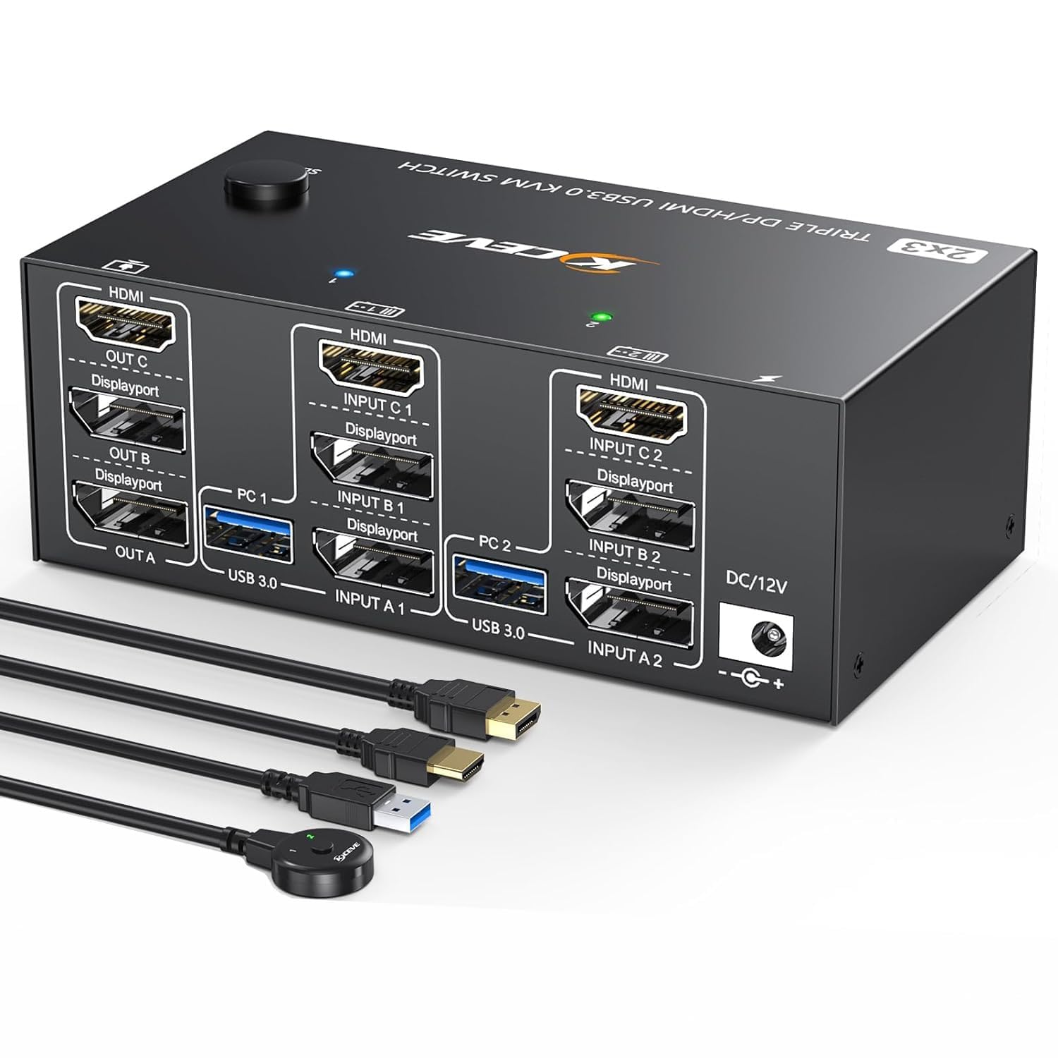 KVM Switch 3 Monitors 2 Computers HDMI + DisplayPort, 8K@30Hz/4k@144Hz KVM Switcher for 2 Computer Share 3 Display and 4 USB 3.0 Devices-image-23