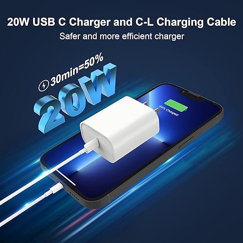 Vista 11 de Cargador rápido para iPhone, [certificado Apple MFi] 20 W PD USB C bloque de cargador de pared con cable de sincronización de datos de carga tipo C