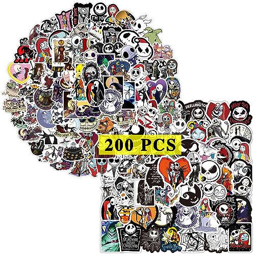 GTOTd Nightmare Before Christmas Stickers (200Pcs) Horror Cartoon Gifts Merchandise Merch Party Supplies Vinyl Water Bottle Luggage Guitar Skateboard Cute Aesthetic Manga Gifts for Teens