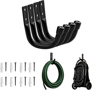 4 Pack Heavy Duty Garage Wall Mount Stroller Hangers, Non-Slip PVC Coated Utility Storage Hooks, 77 lbs Weight Capacity Wall Holder Bracket for Baby Strollers, Power Tools & Lawn Gear