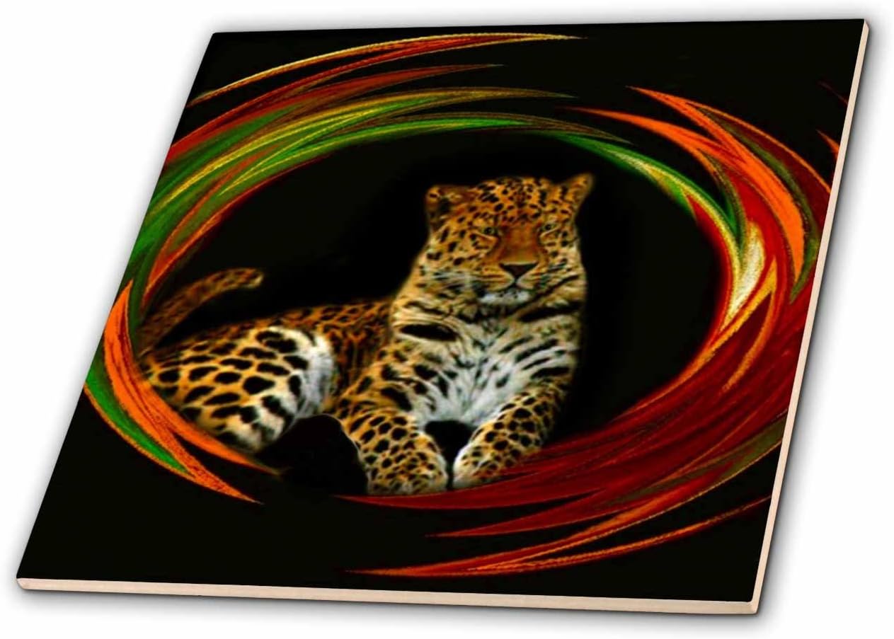 3dRose ct_9070_4 Leopard Ceramic Tile, 12"