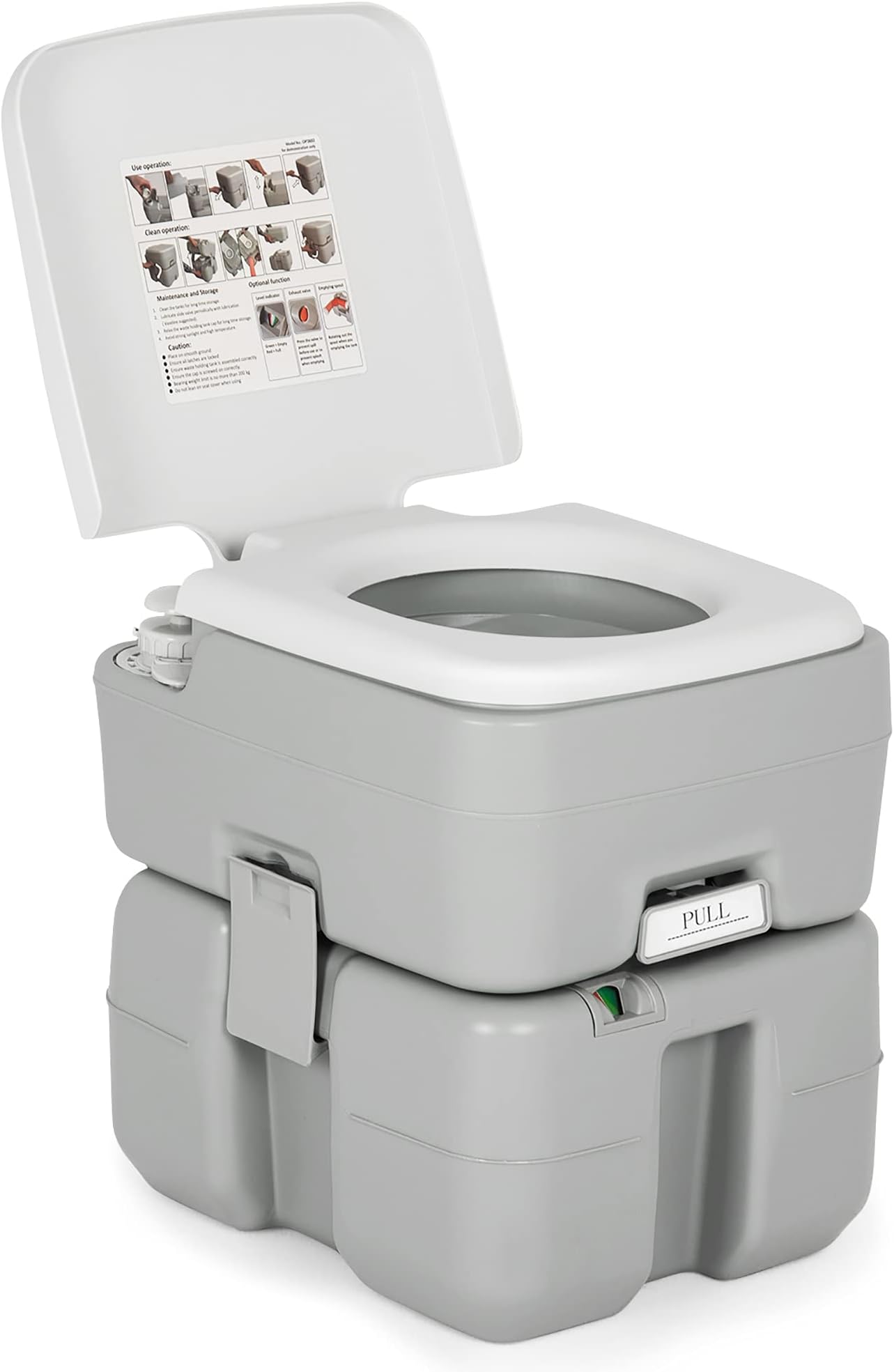 DORTALA 5.3 Gallon Portable Travel Toilet, Camping Toilet with Separated Tanks, 440 lbs Weight Capacity, Gray, Plastic, Matte Finish