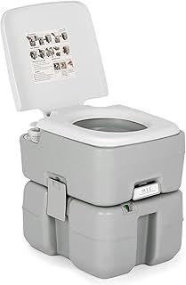 DORTALA 5.3 Gallon Portable Travel Toilet,Camping Toilet with Waste Tank & Flush Pump, RV Travel Toilet with Water Level Indicator, 440 lbs Weight Capacity & Leakage Proof, Adults & Kids