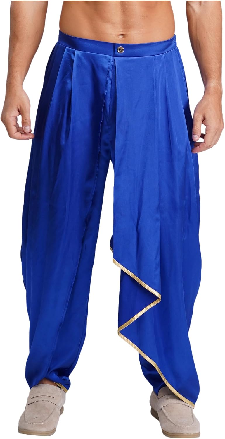 Linjinx Men Adult Boho Hippie Harem Pants Loose Fit Party Holiday Rave Carnivals Elastic Waist Trousers