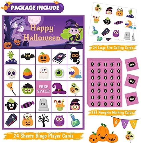 NMKL Halloween Games for Kids Party Halloween Bingo Card for 24 Players Halloween party Games Halloween Activities for Home Classroom school Game
