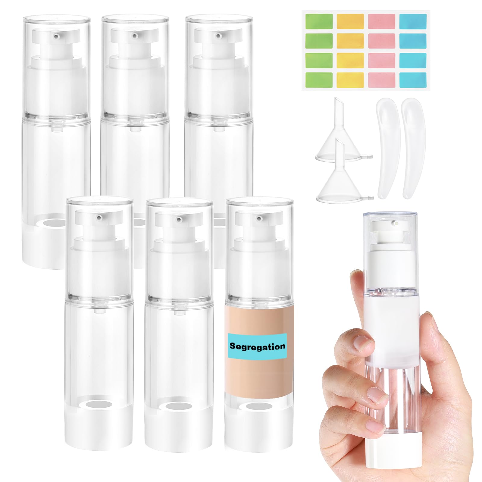 Pompdispenser Voor Crème - 12 Stuks, 5 Ml, 10 Ml, 15 Ml - Lege Airless Pompflesjes Voor Op Reis En Thuis