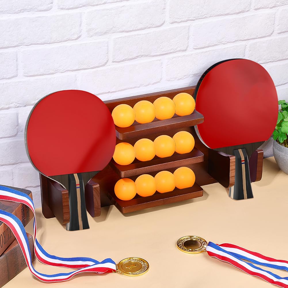 FINGERINSPIRE Soporte para raqueta de ping pong montado en la pared de 403 x 202 x 85 mm, madera de pino resistente, con kit de montaje, color marrón coco, ahorro de espacio — view 4