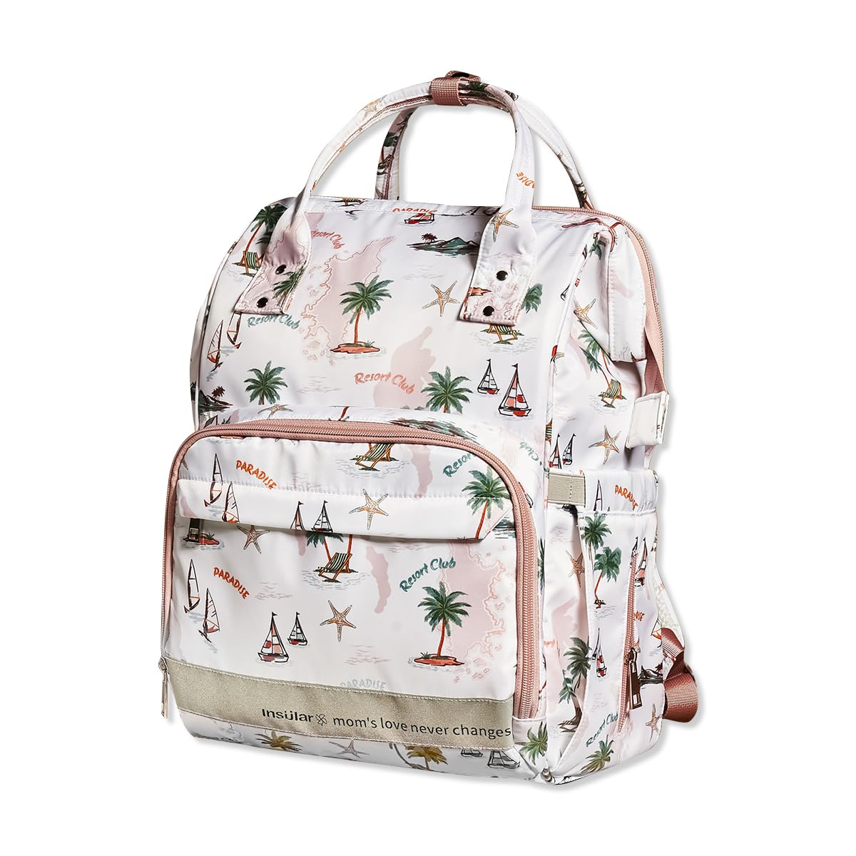 SONARIN Multifunctional Nylon Baby Changing Bag Backpack, Large Capacity Waterproof Diaper Bag Portable Travel Nappy Changing Bag Maternity Bag with Changing Mat & Stroller Straps (Coconut Trees)
