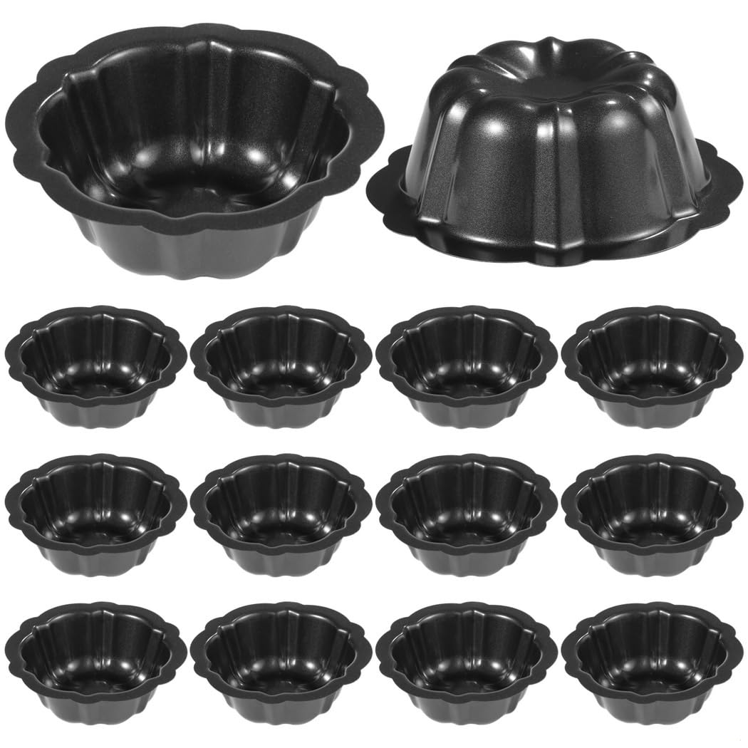 Mini-Kuchenformen, antihaftbeschichtet, Karbonstahl, geriffelt, Blumenform, runde Kugelhopfpf-Pfannen zum Backen von Cupcakes, Muffins, Brownies und Puddings, 16 Stück