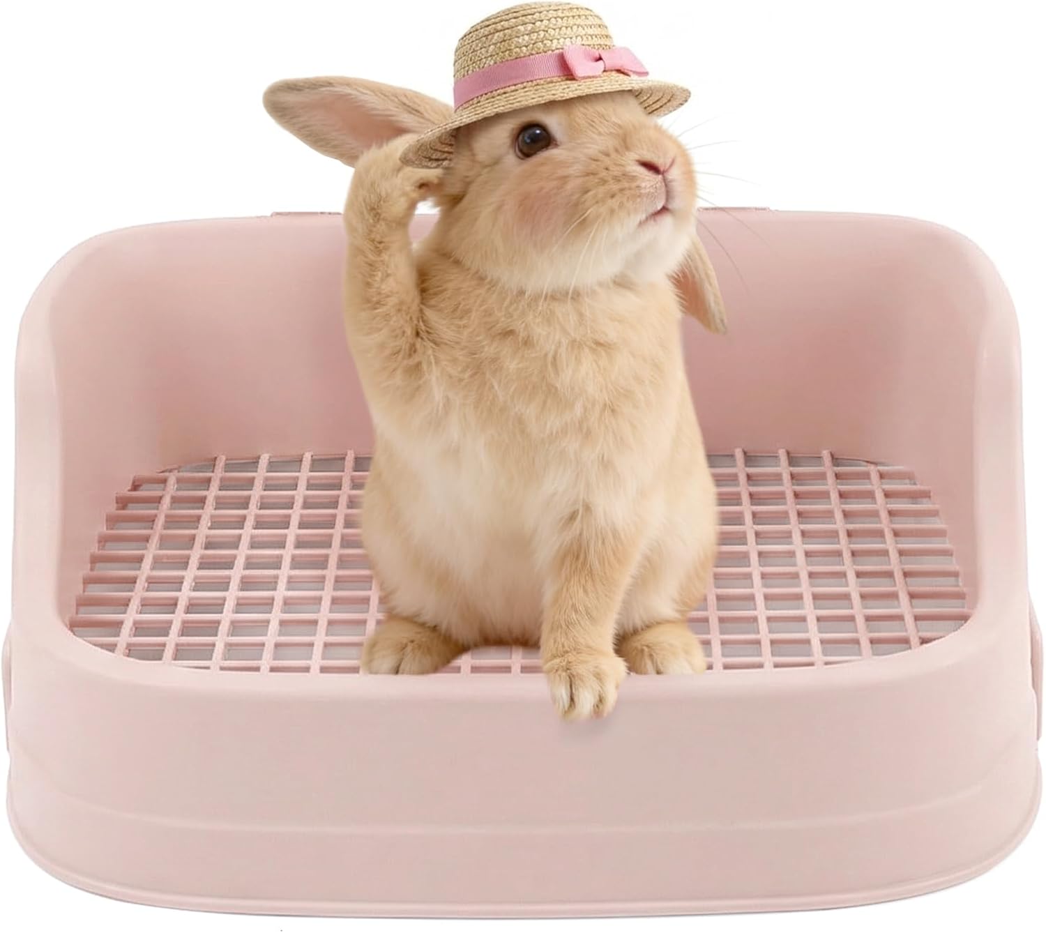 Extra Large Rabbit Litter Box, Bunny Litter Box with Removable Top and Bottom, Corner Bunny Potty Training Litter Pan, Small Animal Toilet for Adult Rabbits, Guinea Pig, Hamster, Pink