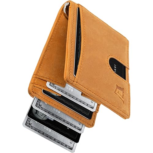 Kings Loot Money Clip Minimalist Leather Wallet for Men RFID Blocking | Mens Wallet Bifold | 12 Card Holder Front Pocket Wallet | Credit Card Wallet | Men's Slim Wallet | Minimalist Wallet (Buckskin)