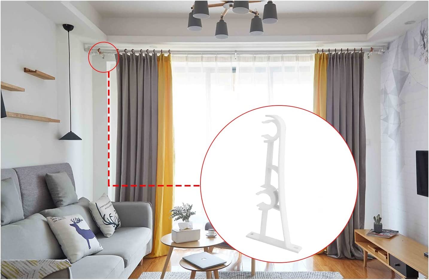 2Pcs Window Drapery Ceiling Hanging Holder Wall Medium Thickness Double Curtain Rod Bracket, Fits 1 inch Rod