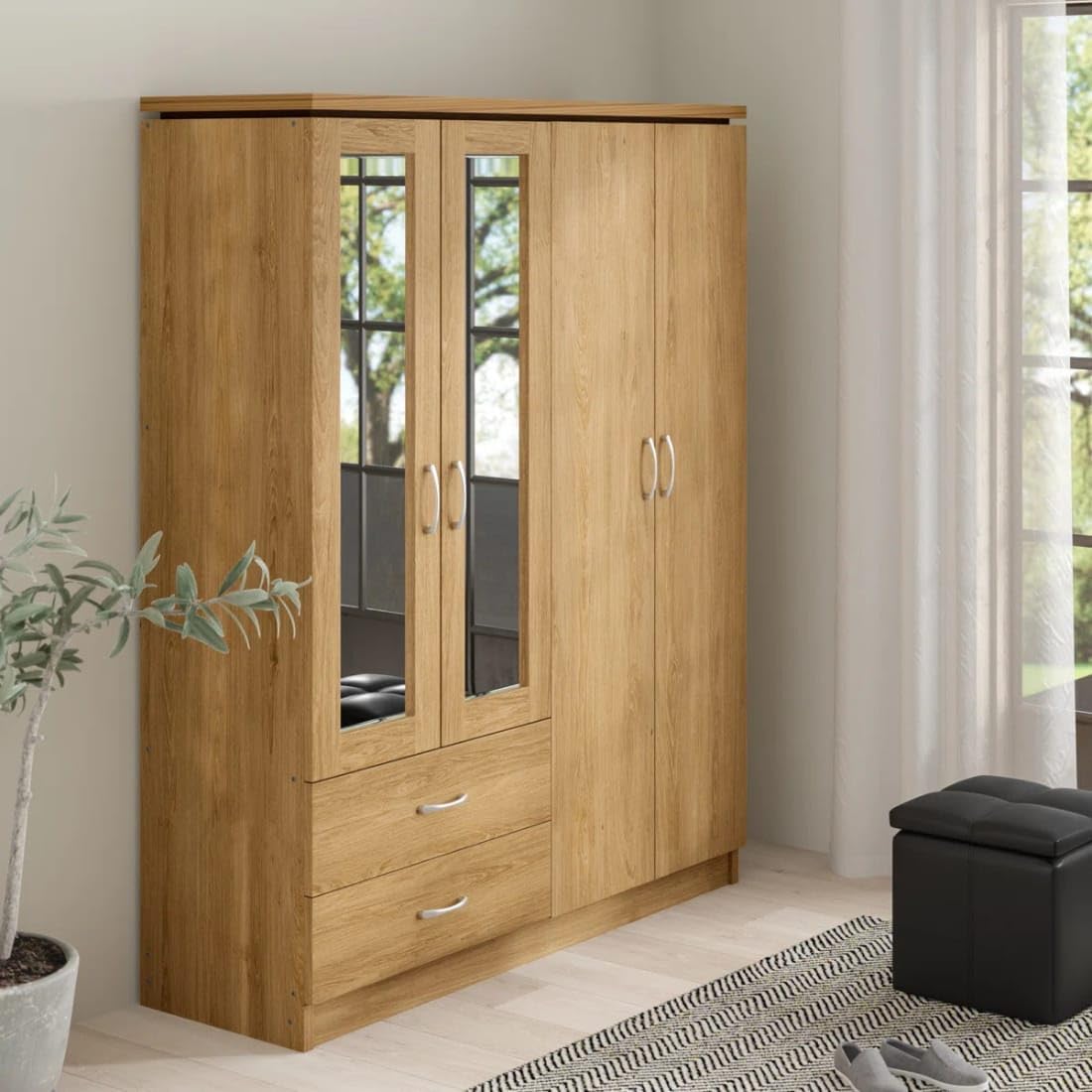 taxzek Wardrobe | 1 Year Warranty | Engineered Wood Almirah, Cupboard for Clothes Storage | 4 Door, 2 Mirror, 2 Drawer, 2 Hanging Space | Multiple Adjustable Shelves ( Natural Teak Colour-image-23