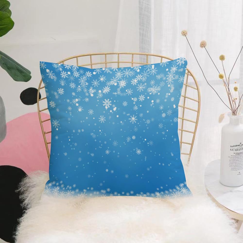 HYOSXW Cushion Cover,Throw Pillow Case Home Decorative for Living Room Bedroom Sofa Chair 16X16 Inch,Christmas background with delicate floating snowflakes on a blue background,Pillowcase 40X40cm