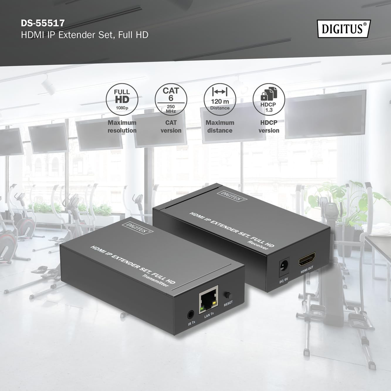 DIGITUS DS-55517 Estensore HDMI Splitter Full HD 1080p 60 Hz 120 m LAN Ethernet