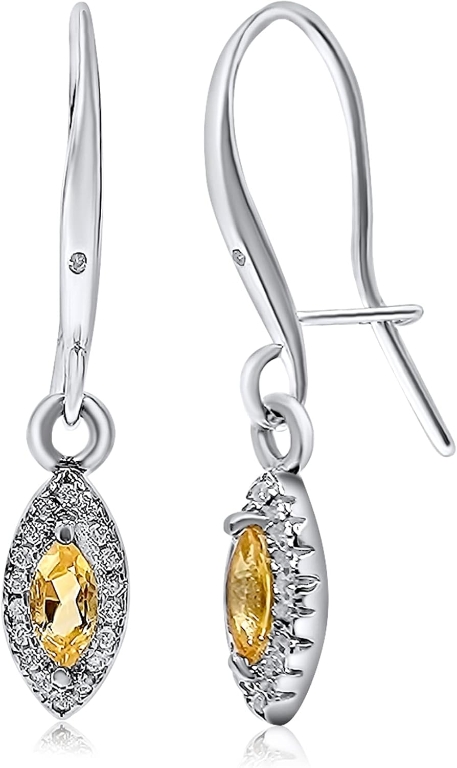 Natural marquise stone drop earrings, with sterling silver cubic zircon hook and stone mount, dangle earrings for occasion, birthstone, uniquelan jewelry