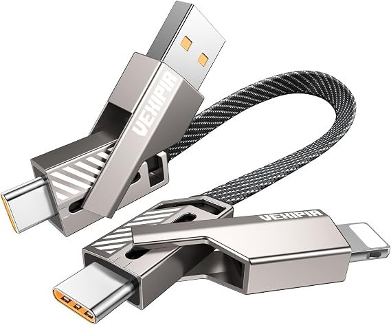 4'ü 1 arada USB C Kablosu [45W Hızlı Şarj ve Veri Senkronizasyonu] Düz Örgülü USB C - USB C Şarj Kablosu L/Tip C/USB A Çoklu Bağlantı Noktaları iPhone iPad MacBook Samsung için - 1ft (SHEZI