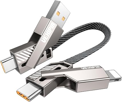 4'ü 1 arada USB C Kablosu [45W Hızlı Şarj ve Veri Senkronizasyonu] Düz Örgülü USB C - USB C Şarj Kablosu L/Tip C/USB A Çoklu Bağlantı Noktaları iPhone iPad MacBook Samsung için - 1ft (SHEZI