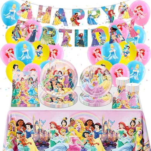 Princess Party Tableware Set- 73PCS PrinCess Balloons Birthday Decorations Girls, PrinCeSS Party DecorationS Happy Birthday Banner ParTY Plates Cups Napkins Tablecloth for PrinCesS ParTy Supplies Deko