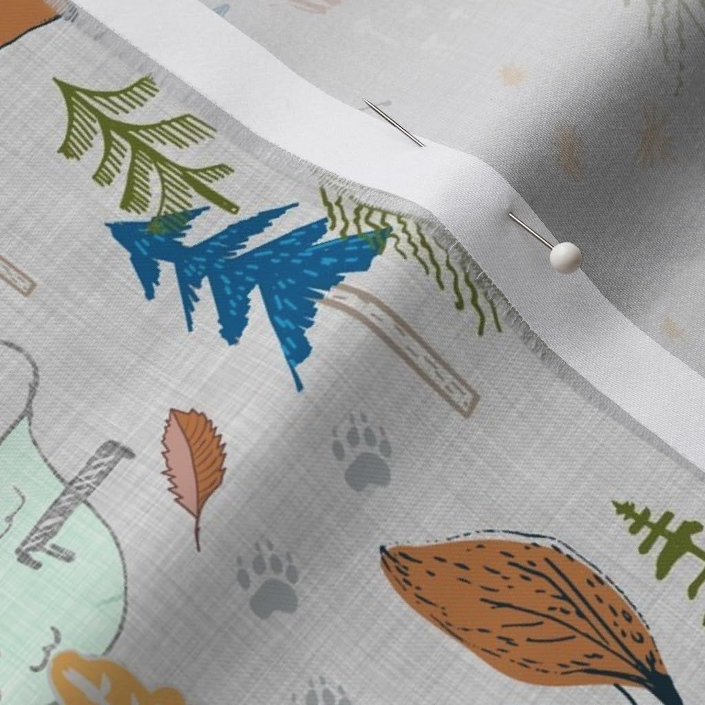 Spoonflower Fabric - Happy Camper Gray Camping Hiking Woodland Forest Fall Summer Tent Printed on Organic Cotton Sateen Fabric by The Yard - Sewing Quilting Apparel Home Decor